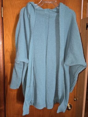 Dusty Teal Hooded Open-Front Sweater